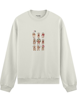 The Lucid Lab Christmas Reindeer Crew  Oversize Sweatshirt - Beyaz