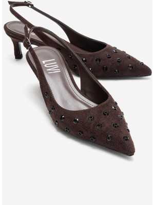 Luvi Lorex Kahverengi Süet Taşlı Kadın Topuklu Ayakkabı