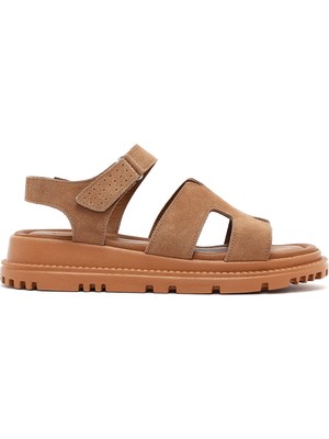 Derimod Kadın Pudra Bantlı Kalın Tabanlı Süet Deri Konfor Sandalet 26SFD300010