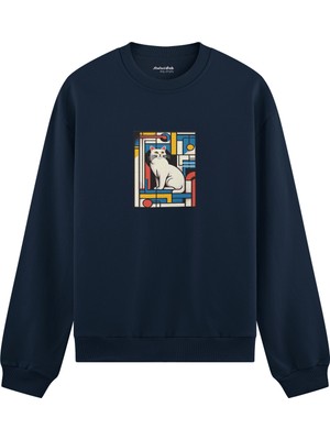 The Lucid Lab Bauhaus Cat Oversize Sweatshirt - Lacivert