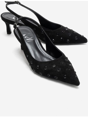 Luvi Lorex Siyah Süet Taşlı Kadın Topuklu Ayakkabı