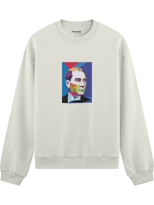 The Lucid Lab Atatürk Pop Art Oversize Sweatshirt - Beyaz