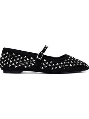 Derimod Kadın Siyah Tokalı Taşlı Deri Babet 26PFD140114