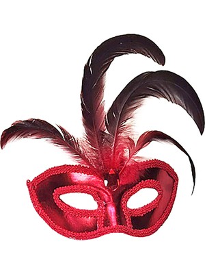 Konyax Rugan Kaplama Kırmızı Tüylü Parti Maskesi