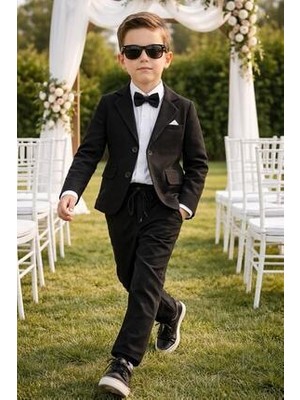 Terry Erkek Çocuk Flamlı Keten Salaş Ceketli Takım Elbise / Gömlek Pantolon Ceket Papyon Keten Takım