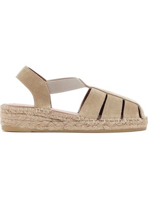 Derimod Kadın Bej Süet Deri Espadril Sandalet 26SFD205510