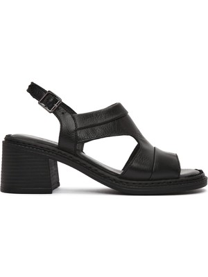 Derimod Kadın Siyah Bilekten Bantlı Kalın Topuklu Deri Sandalet 26SFD340718