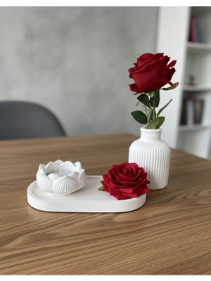 Modesta Home Modern Tepsili Dekoratif Vazo ve Lotus Mumluk Seti – Masa Üstü Ev Dekoru