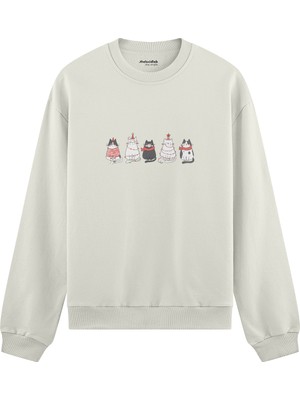 The Lucid Lab Christmas Kitty Parade  Oversize Sweatshirt - Beyaz