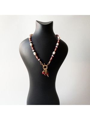 THEIA GemWorks Orlia - İnci, Pembe kuvars, Sedef, Hematit, Mercan, Turkuaz, Aventurin & Dalmaçyalı jasper Kolye