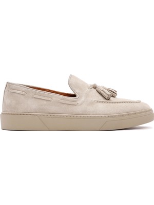 Derimod Erkek Bej Püsküllü Kalın Tabanlı Süet Deri Loafer 26SFD631310