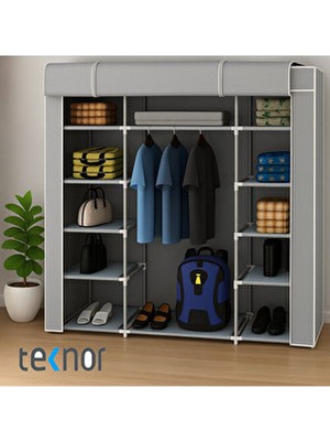 Teknor Çift Yandan Raflı Bez Dolap Gri