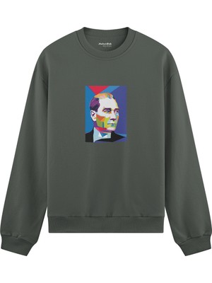 The Lucid Lab Atatürk Pop Art Oversize Sweatshirt - Antrasit
