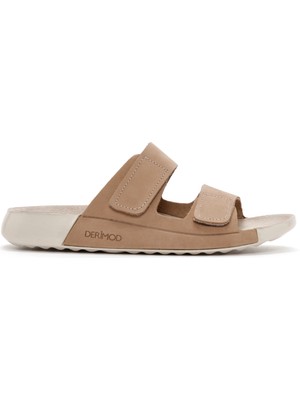 Derimod Kadın Bej Bantlı Nubuk Deri Comfort Terlik 26PFD5018V3