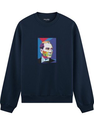 The Lucid Lab Atatürk Pop Art Oversize Sweatshirt - Lacivert