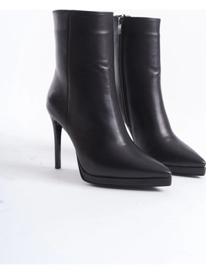 Manzo Habitual Hakiki Deri Fermuarlı Yüksek Topuklu Plaform Sivri Burun Bot