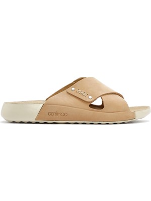 Derimod Kadın Bej Bantlı Nubuk Deri Comfort Terlik 26PFD5019V3