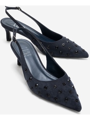 Luvi Lorex Lacivert Süet Taşlı Kadın Topuklu Ayakkabı