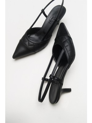 Luvi Goodge Siyah Sivri Burun Arkası Açık Kadın Topuklu Ayakkabı