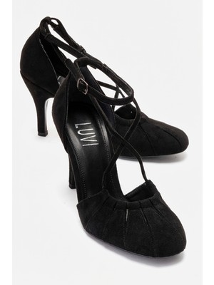 Luvi Elıza Siyah Süet Kadın Topuklu Ayakkabı