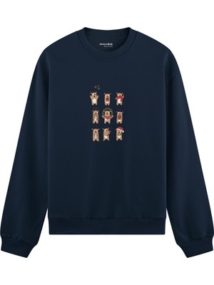The Lucid Lab Christmas Reindeer Crew  Oversize Sweatshirt - Lacivert