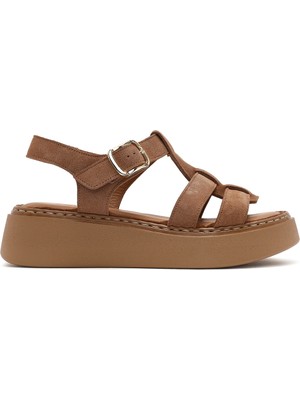 Derimod Kadın Koyu Pudra Bilekten Tokalı Kalın Tabanlı Süet Deri Konfor Sandalet 26SFD341610