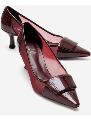 Luvi Ola Bordo Rugan File Detaylı Kadın Topuklu Ayakkabı