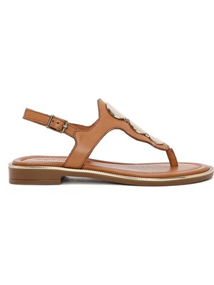 Derimod Kadın Taba Parmak Arası Deri Sandalet 26SFD360618