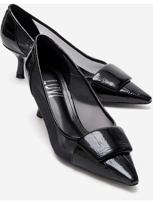 Luvi Ola Siyah Rugan File Detaylı Kadın Topuklu Ayakkabı