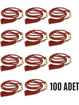 Akıllı Durak Namaz Tesbihi Vavlı 99'lu Cam Incili Esma'ul Hüsna Dua Kartı Ile Bordo Renk Hediyelik 100 Adet