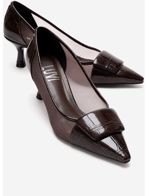 Luvi Ola Kahverengi Rugan File Detaylı Kadın Topuklu Ayakkabı