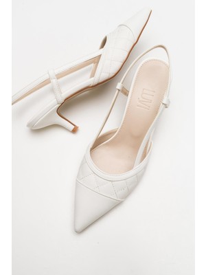 Luvi Goodge Beyaz Sivri Burun Arkası Açık Kadın Topuklu Ayakkabı