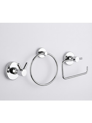 Enalburumtr Paslanmaz Krom - 2'li Bornoz Askısı / Tuvalet Kağıtlığı / Yuvarlak Havluluk / 3'lü Set