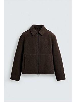 Erkek Relax Fit Premium Kaşe Ceket Kaban Kahverengi Yün Malzeme ile Casual Tarz