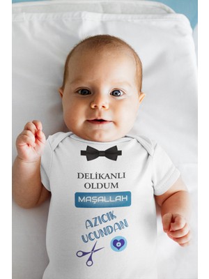 Overoz Delikanlı Oldum Yazılı Sünnet Kıyafeti Kısa Kollu Beyaz Bebek Body Zıbın 5581