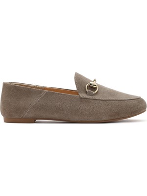 Derimod Kadın Vizon Tokalı Süet Deri Maskülen Loafer 26PFD290110