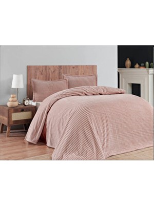 Merinos Line 3 Parça Battaniye Seti - Blush Çok Renkli Polyester Kumaş 220 x 240 cm Çizgili Desen