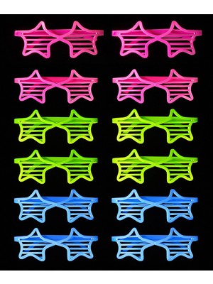 Konyax Retro Neon Fosforlu Yıldız Panjur Gözlük - 12 Adet