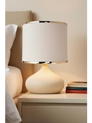 571 Store Elips Masa Abajuru Krem Renkli Metal Ayak Kumaş Başlık