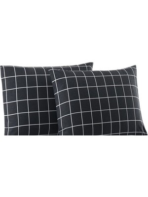More Home Kapaklı Yastık Kılıfı (2 Adet) 50 x 70 cm Kareli Siyah Beyaz