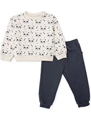 Ebebek Hello Baby Hellobaby Hellobaby Erkek Bebek Eşofman Takımı Hayvan Baskılı Bağcıklı Crew Neck Uzun Paça Uzun Kol