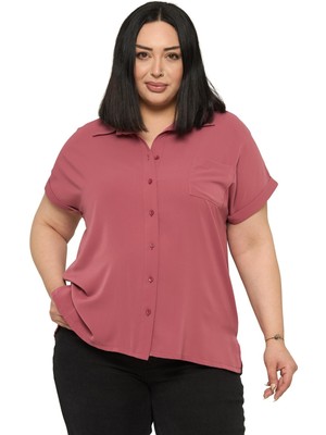 Disentis Modest Büyük Beden Tek Cepli Kısa Duble Kollu Gül Kurusu Gömlek