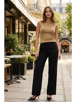 Vero Moda Kadın Vmdallas Geniş Paçalı Rahat Form Cepsiz Pantolon 10341128 Siyah