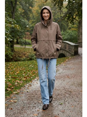 Only Kadın Onlorchıd Kapüşonlu Fermuar ve Çıt Çıtlı Mevsimlik Mont 15367940 Walnut