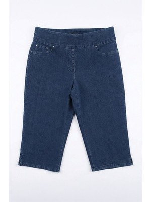 Markapia Kadın Yüksek Bel Likralı Esnek Koyu Mavi Jean Kapri