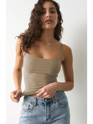 Madmext Bej Ayarlanabilir Kopçalı Askı Kadın Atlet MG2676