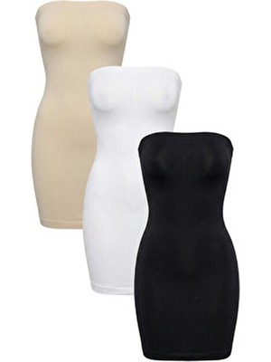 FORMeasy Toparlayıcı Dikişsiz Straplez Jüpon Kombinezon Badi 3'lü Avantaj Paketi - Elbise Altı Astarı