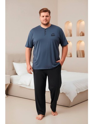 Seboteks %100 Pamuklu Yakası Düğmeli Kısa Kollu Cepli Büyük Beden Erkek Pijama Takımı 2009