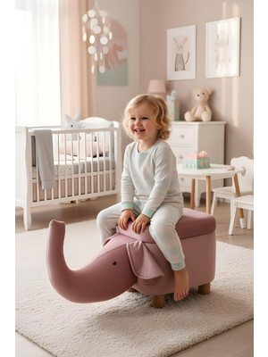 Lumisgarden Fil Figürlü Sandıklı Oturma Pufu & Oyuncak Sandığı – Ahşap Ayaklı,