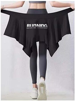 Afri Kadın Siyah Bağlamalı Yoga ve Tenis Eteği - Tayt Üstü Kalça Örtücü Pareo